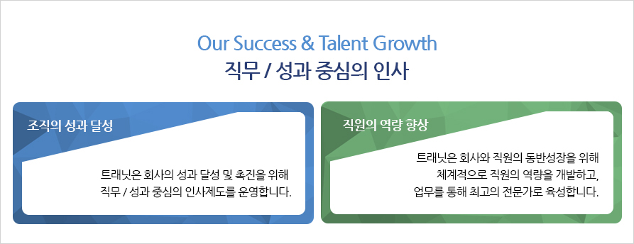 Our Success & Talent Growth 직무 / 성과 중심의 인사